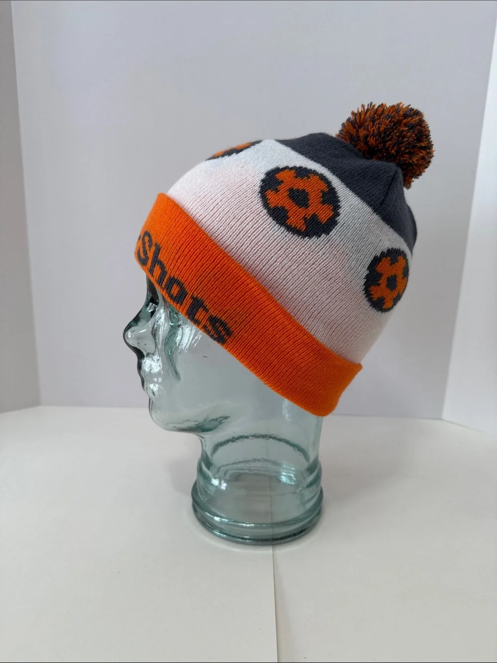 Soccer Shots Kids Orange & White Pom Knit Beanie